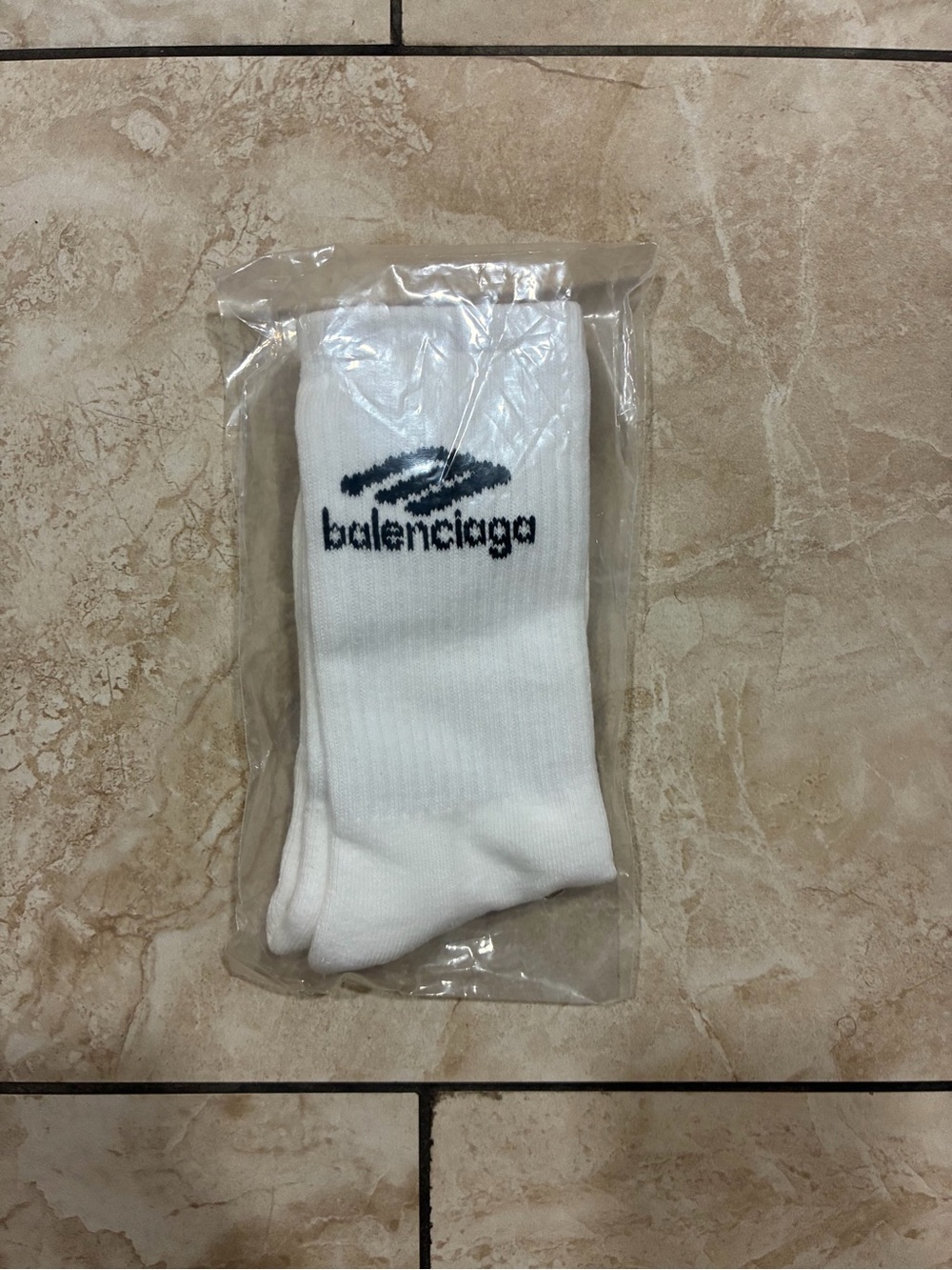 Balenciaga White Crew Socks with Black Logo